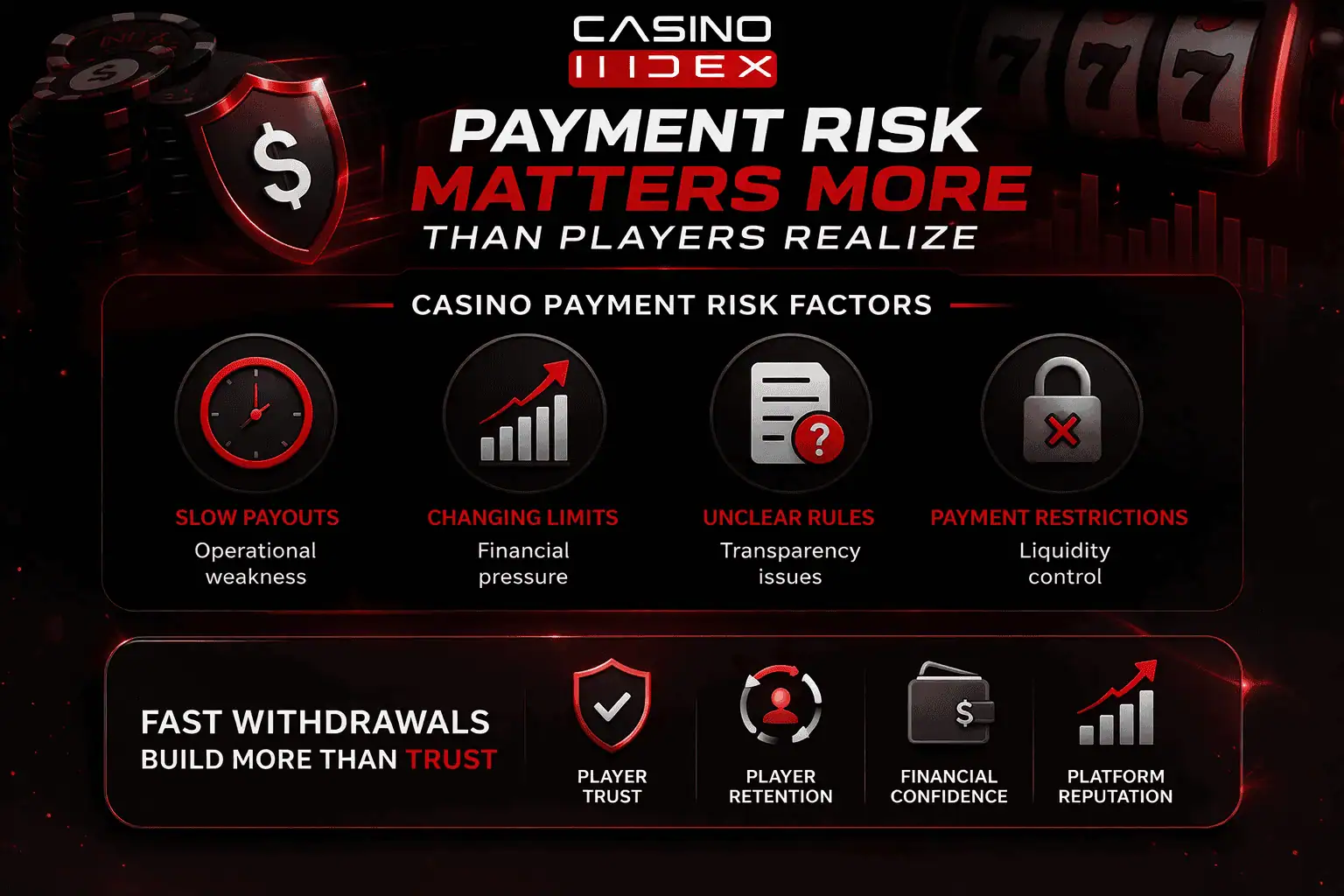 Fast withdrawal casino risk model showing payment risks and trust indicators