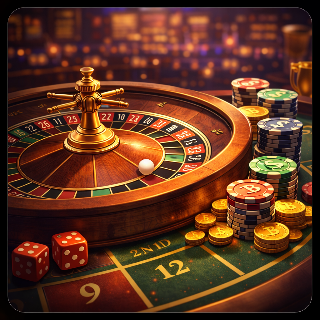 roulette casino wheel with chips and betting table