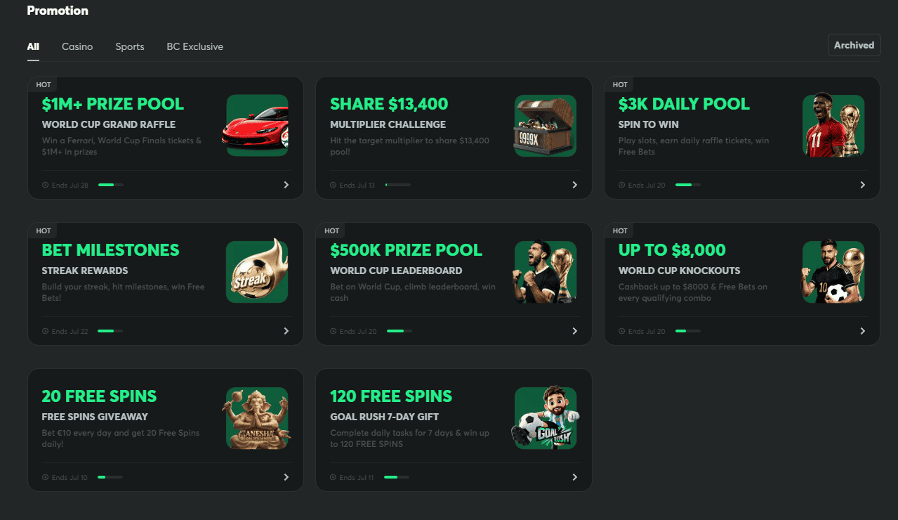 BC.Game $20,000 welcome bonus and promotions page