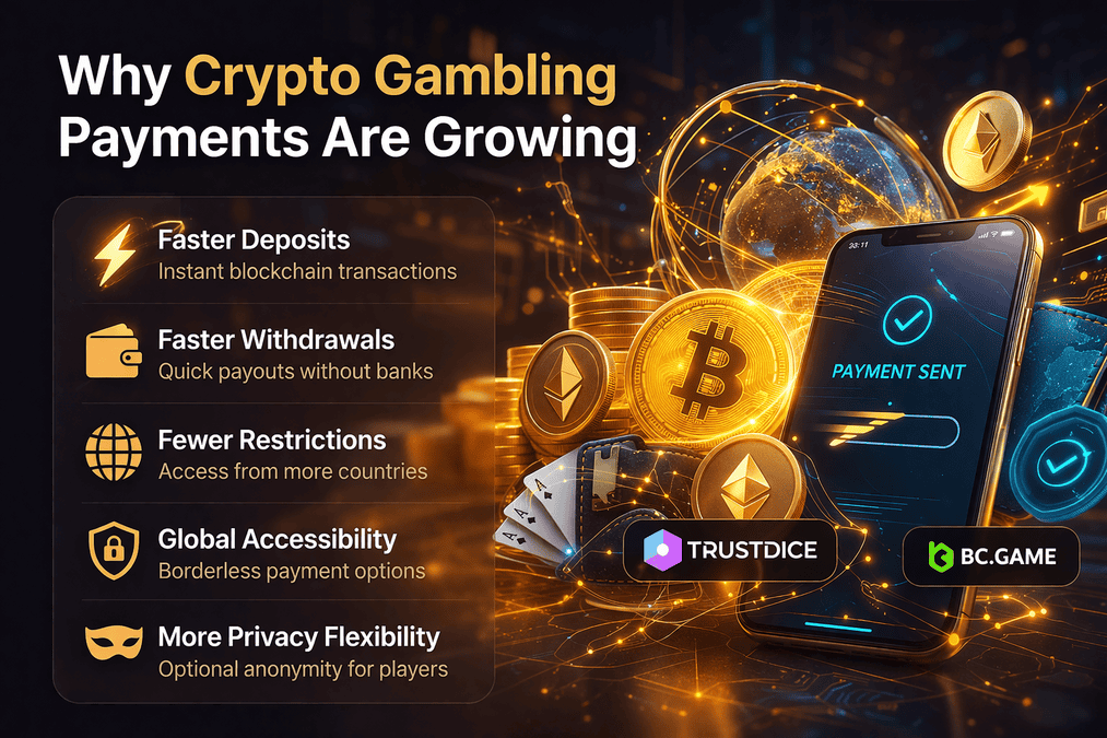 Crypto casino payments benefits Bitcoin Ethereum USDT gambling deposits withdrawals