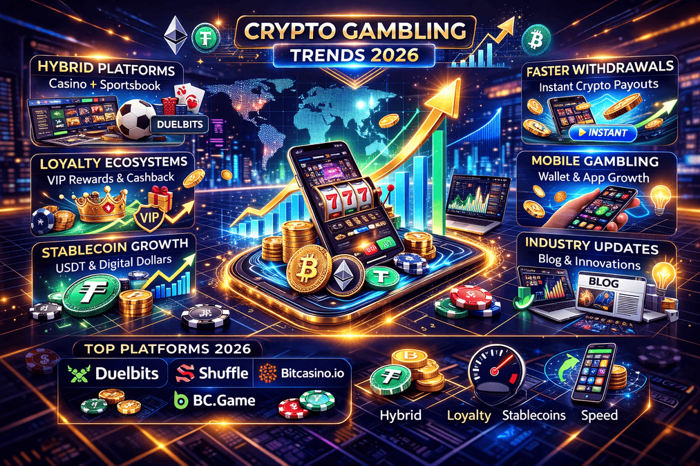 Crypto casino trends 2026 showing hybrid platforms stablecoin payments and mobile gambling growth