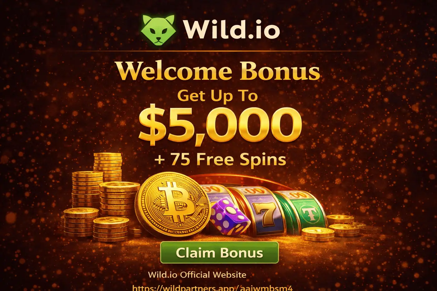 Wild.io casino welcome bonus $5000 plus 75 free spins crypto casino