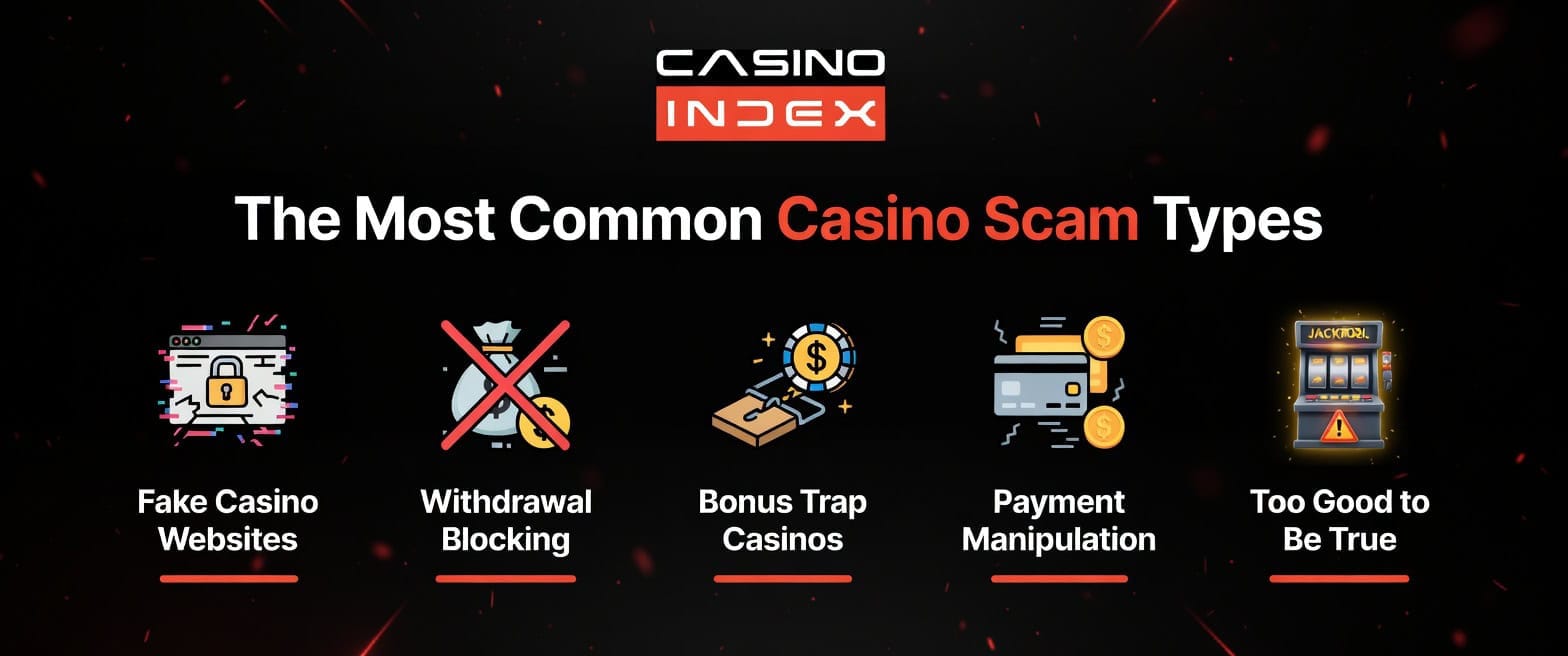 The Most Common Casino Scam Types 2026 – Fake websites, withdrawal blocking, bonus traps, payment manipulation and too good to be true offers