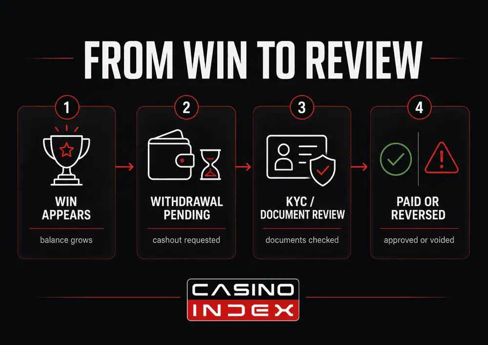 Casino winnings review process from win to withdrawal check