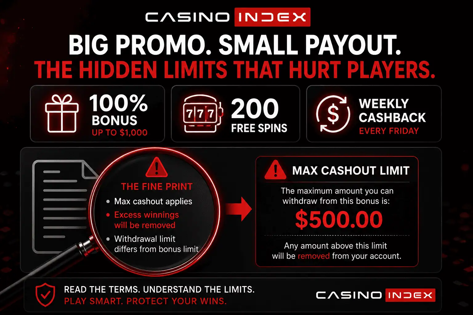 Hidden limits behind casino bonus offers and max cashout terms