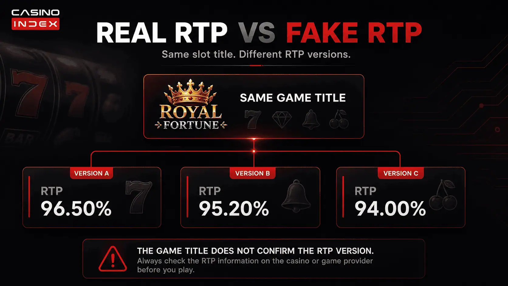image showing how one online slot title can exist in multiple RTP versions with different return rates