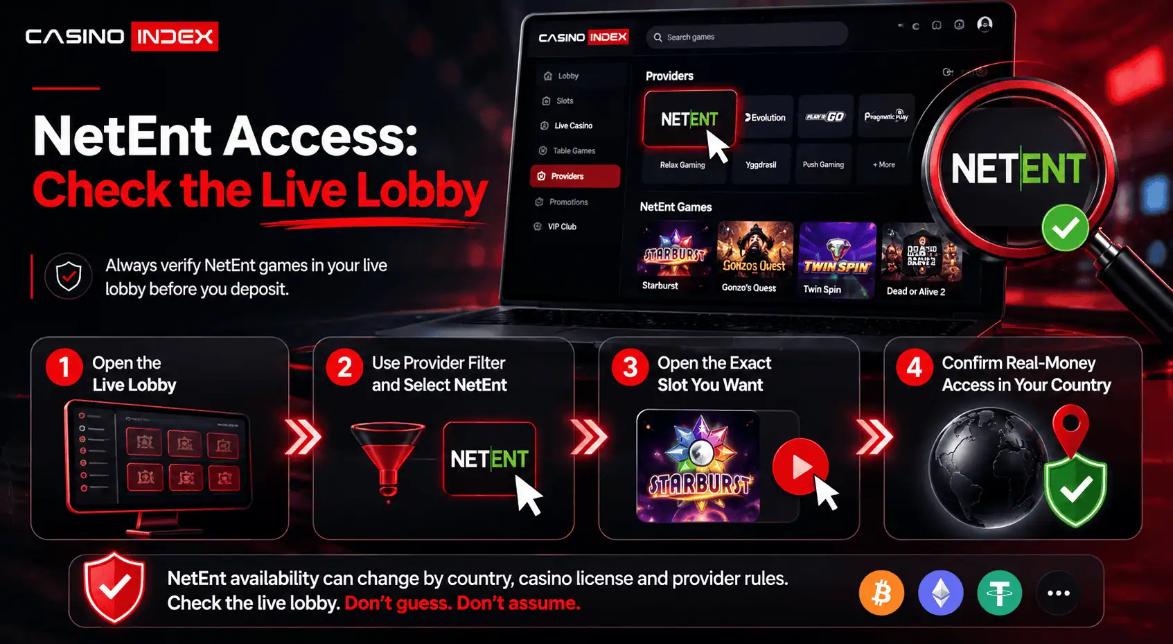 NetEnt live lobby check showing how players should verify provider access, game availability and real-money play before depositing.