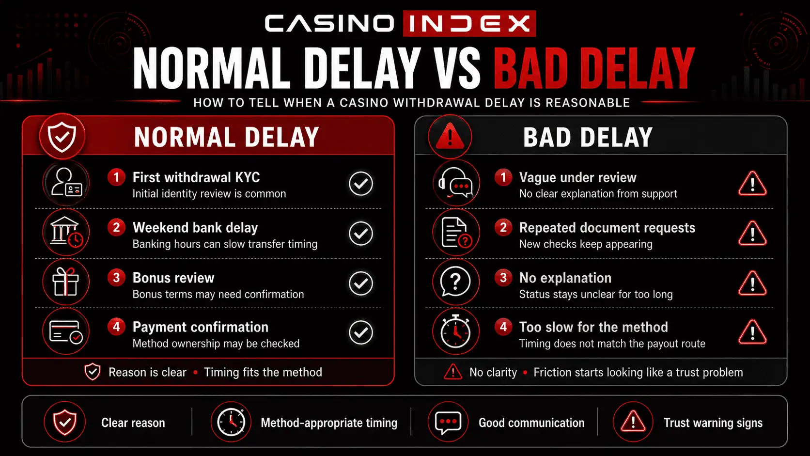 Comparison of normal casino withdrawal delays versus bad payout delays
