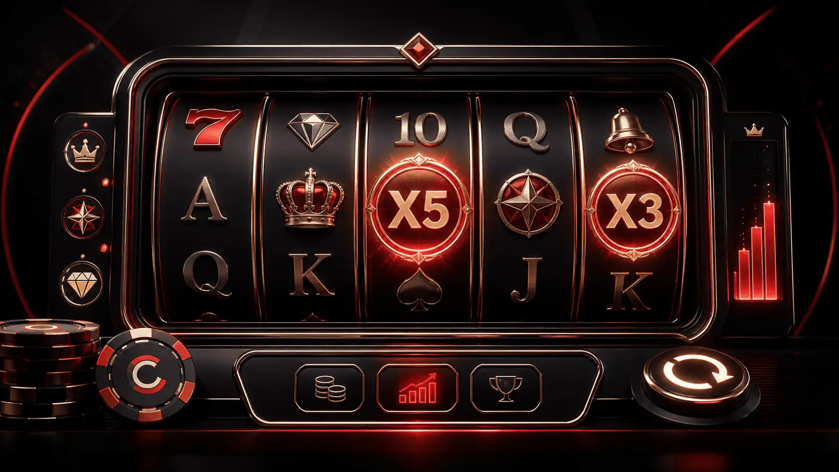 slot game image showing high upside bonus features and big win potential in online casino slots